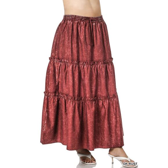 55. Plus Woven Acid Wash Tiered Ruffle Maxi Skirt - Picture 3 of 3